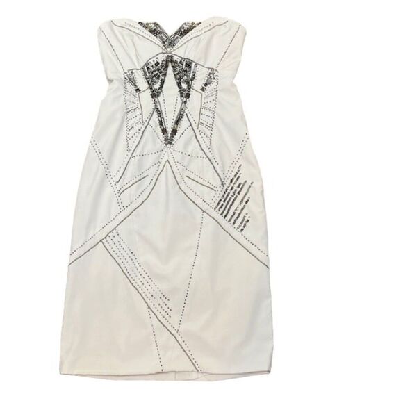 Karen Millen Cocktail Dress Strapless Cream with Bronze Embellishments Size 4 - Picture 1 of 15